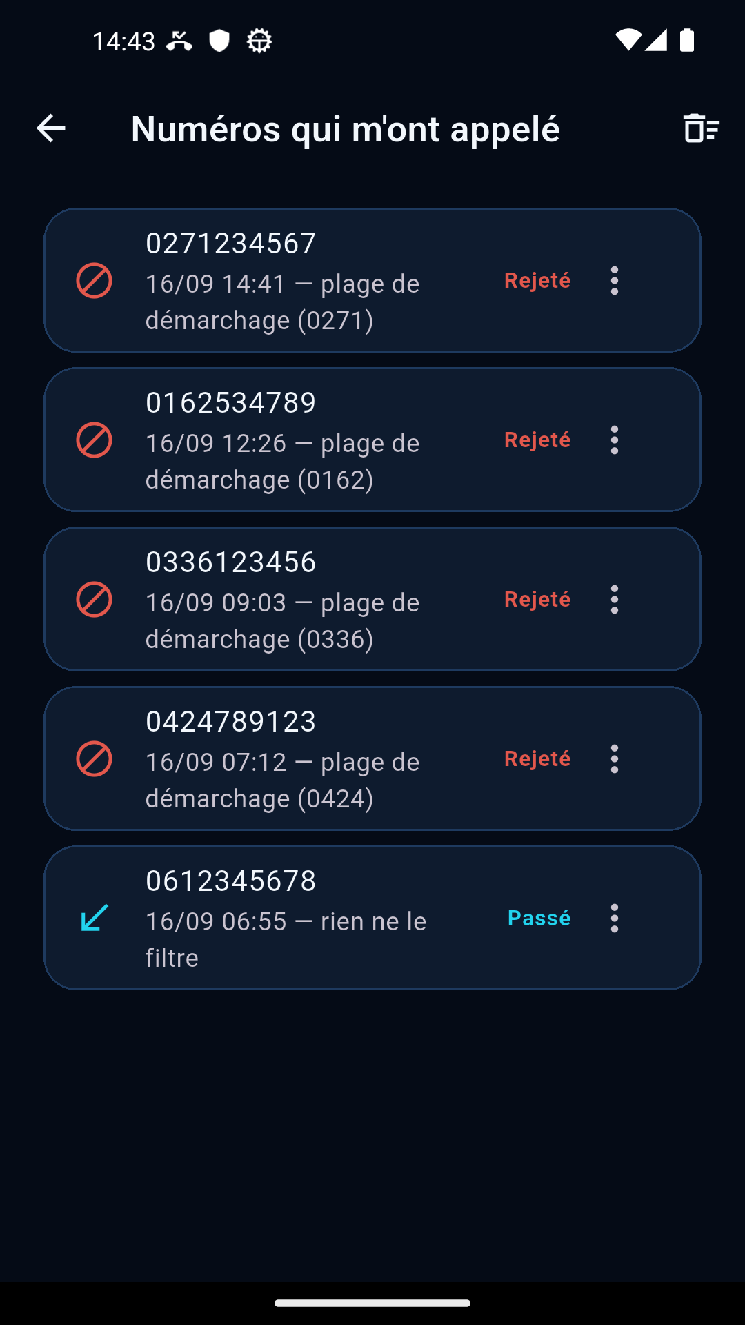 Journal des appels filtrés dans HeruCallStop
