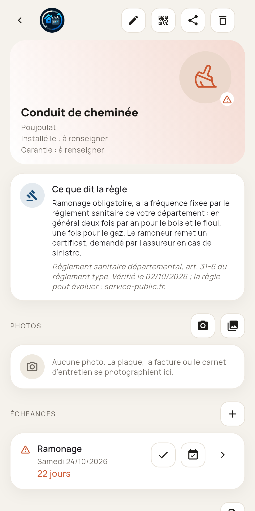 Fiche d'un conduit de cheminée : la règle de ramonage et ses échéances