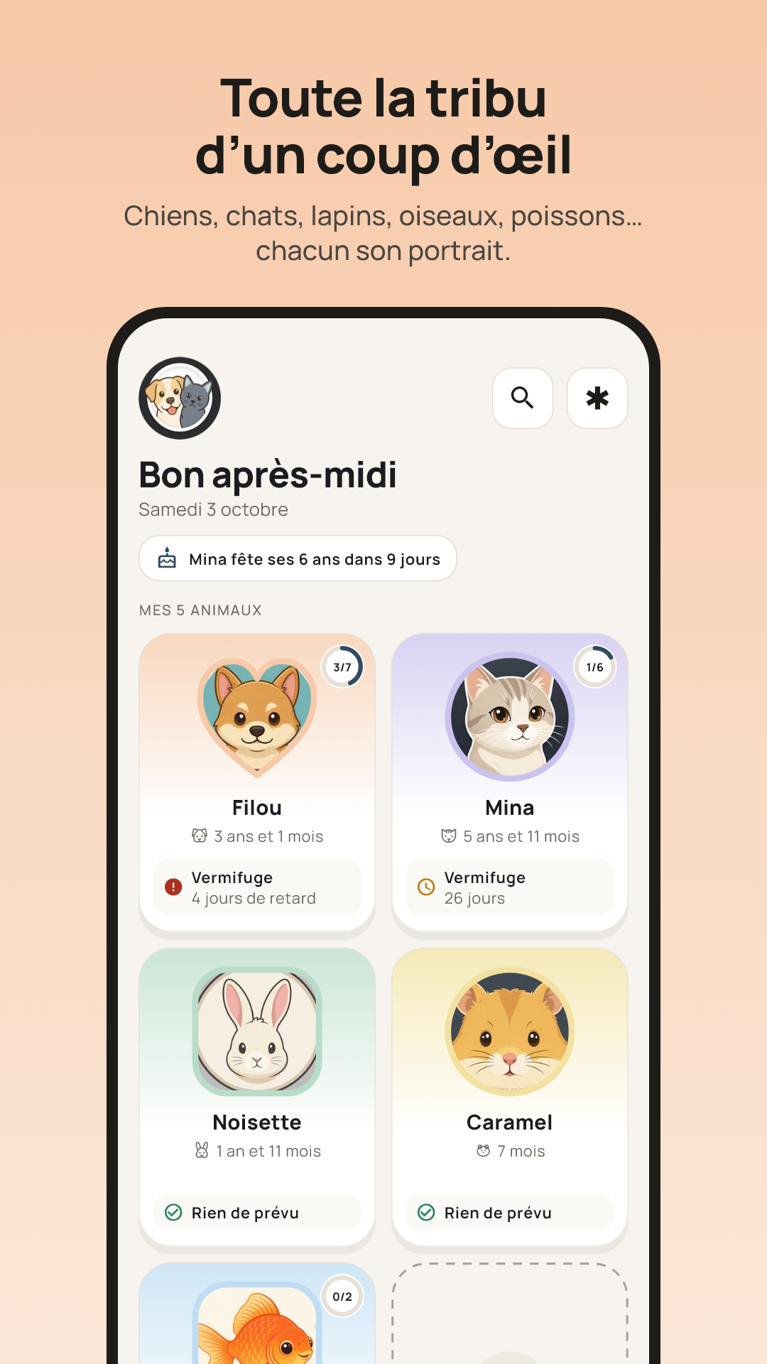 Accueil du Carnet de santé animal : le prochain soin et la tribu