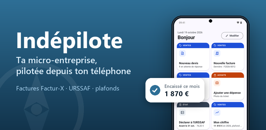 Bannière de Indépilote : la micro-entreprise pilotée depuis le téléphone
